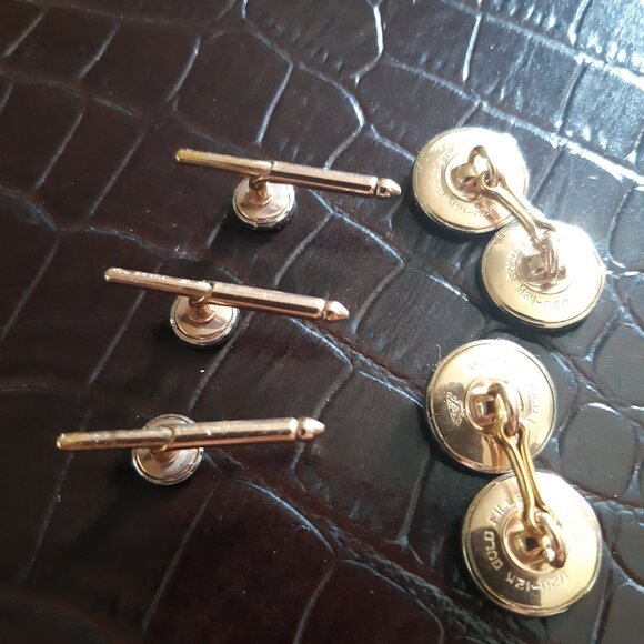 1930/40s Dolan & Bullock Art Deco Gold Filled MOP Cuff Link and Stud Set - Picture 3 of 16